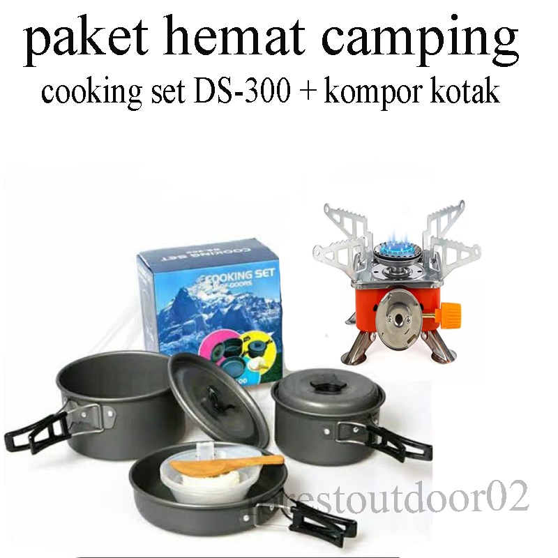 paket hemat camping cooking set 300+kompor kotak portable alat masak camping praktis