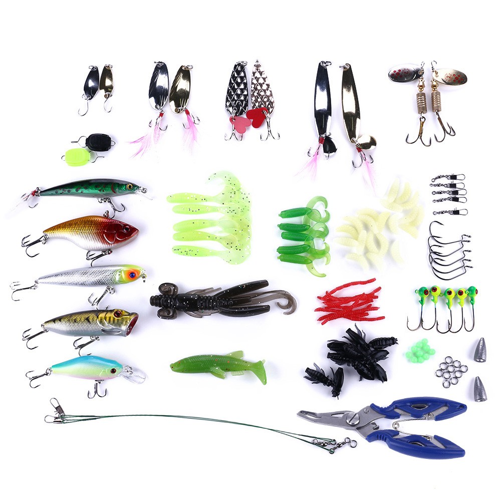 HENGJIA 110pcs Umpan Pancing Fishing Lure Set Minnow Popper Crankbait Soft Bait Ikan Pliers Tackle