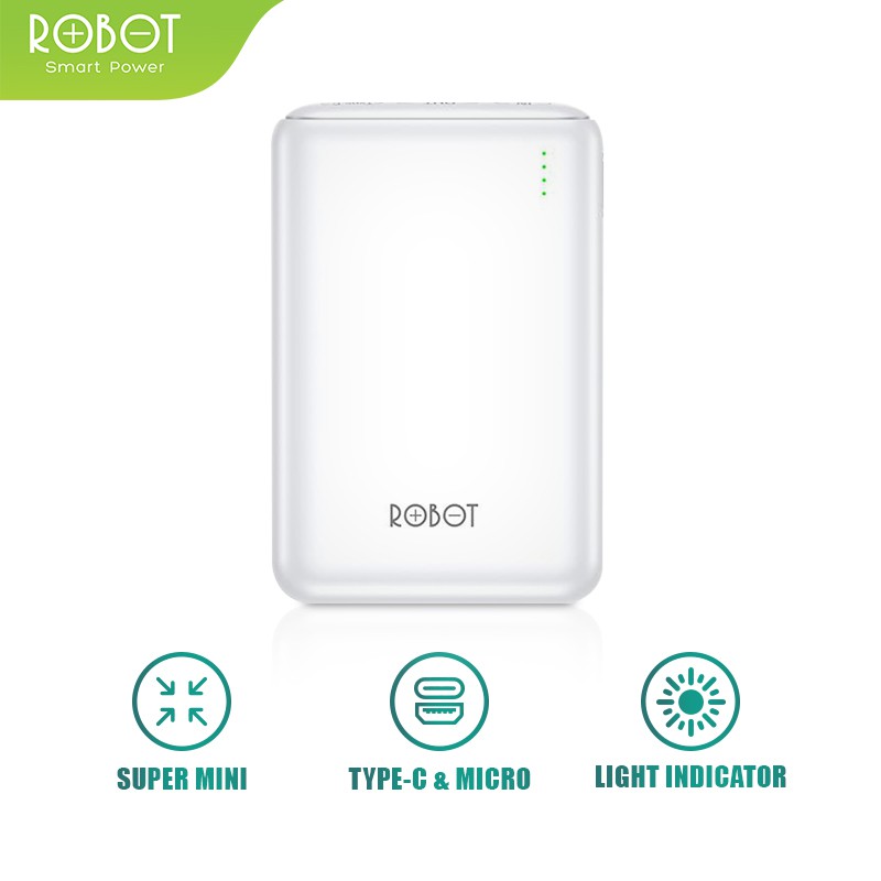 PowerBank ROBOT 10000mah RT10 Dual Input Port Type C &amp; Micro USB Original - Garansi Resmi 1 Tahun