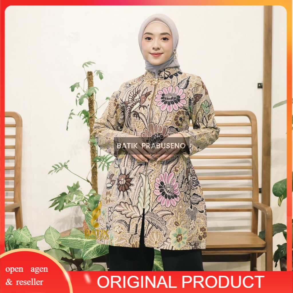 Batik Prabuseno - INEZ  XL Tunik Batik Wanita Lengan Panjang Baju Atasan Batik Wanita Terbaru Bahan 