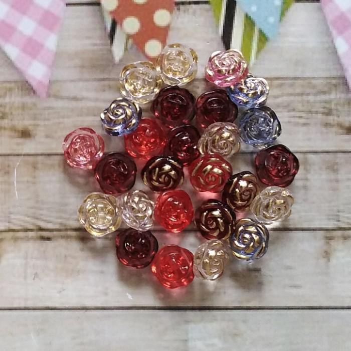 Kancing / Kancing Plastik Hias 13Mm Motif Rose Mix Warna 100 Pcs