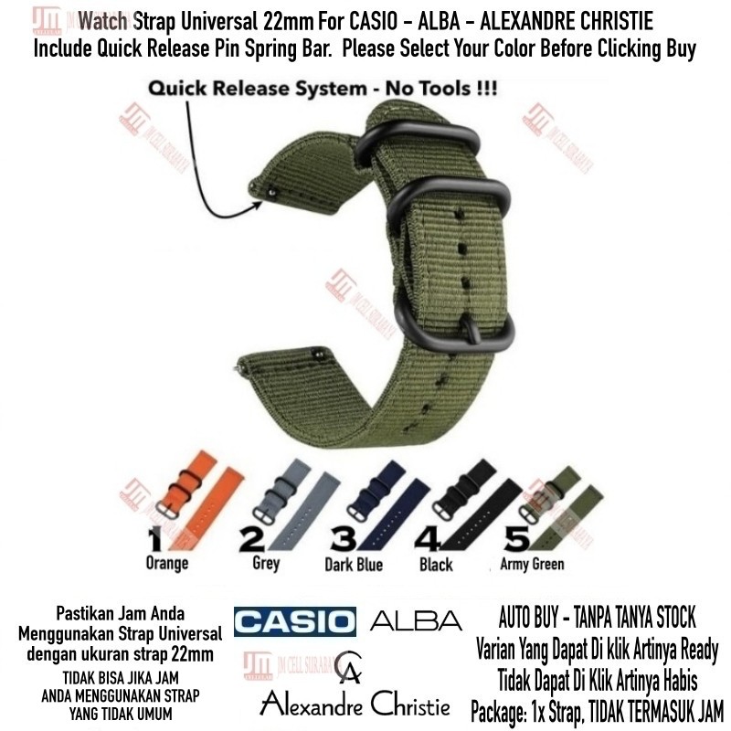 Tali Jam Tangan 22mm Watch Strap Casio Alba Alexandre Christie AC - Nylon