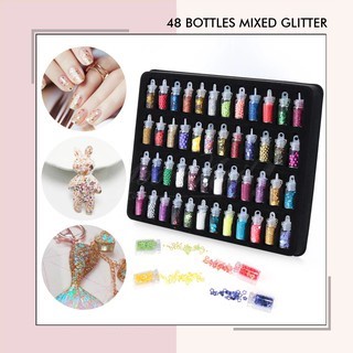 48 Bottles mixed glitter caviar deco nail art 48pcs mini bottle hiasan kuku