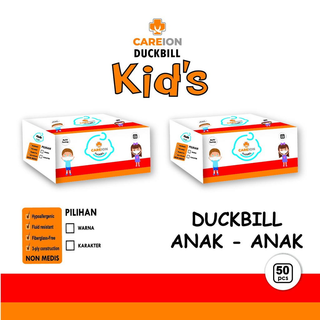 CAREION - DUCKBILL 3PLY ANAK POLOS BOX ISI 50 MEDICAL GRADE