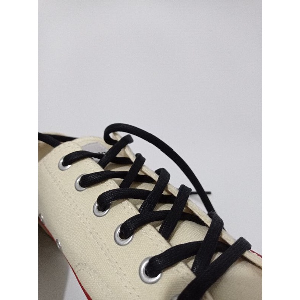 SAMPARAN WAXED SHOE LACES BLACK TALI SEPATU LILIN HITAM PANJANG 120 CM LEBAR 7-8 MM