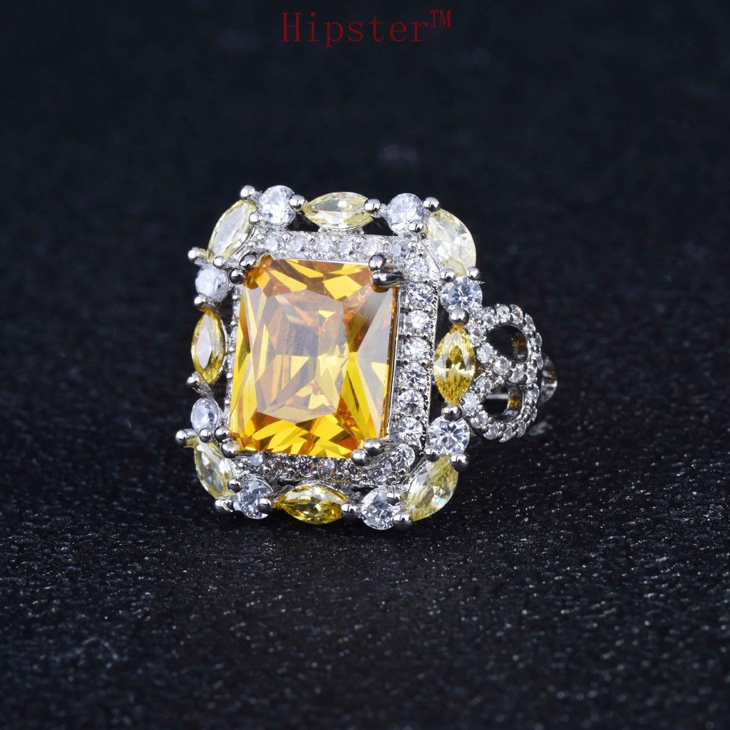 Luxury New Fashion Colored Gems Micro-Inlaid Square Diamond Open Ring