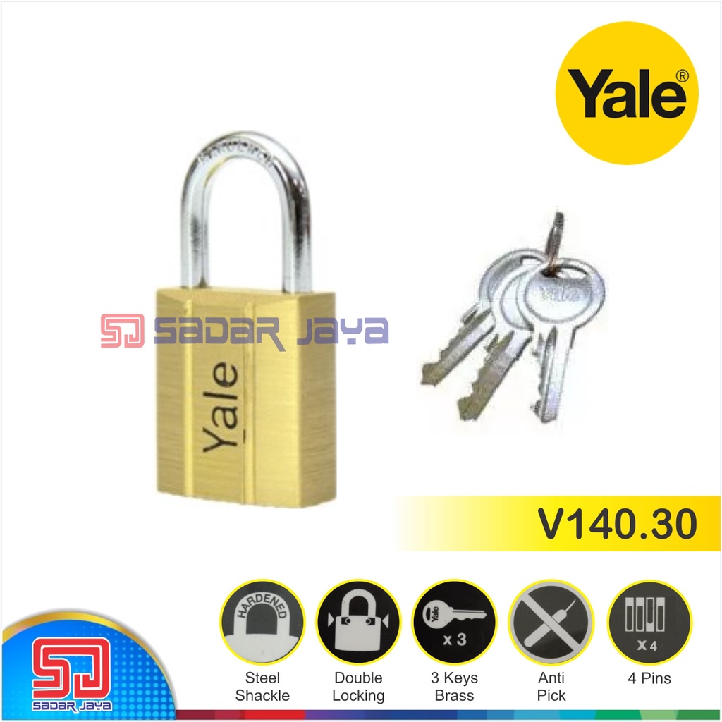 Yale V140.30 Gembok 30mm Kuningan Padlock Brass Material Hardened Steel