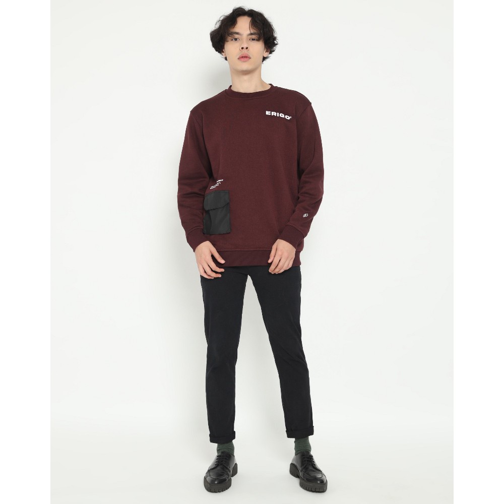 Erigo sweatshirt marun CN erigo sweater crewneck erigo marun terbaru dan terlaris premium sweater pria wanita sweatshirt erigo crewneck stripe aplikasi sweater distro sweater poket saku keren sweater terlaris