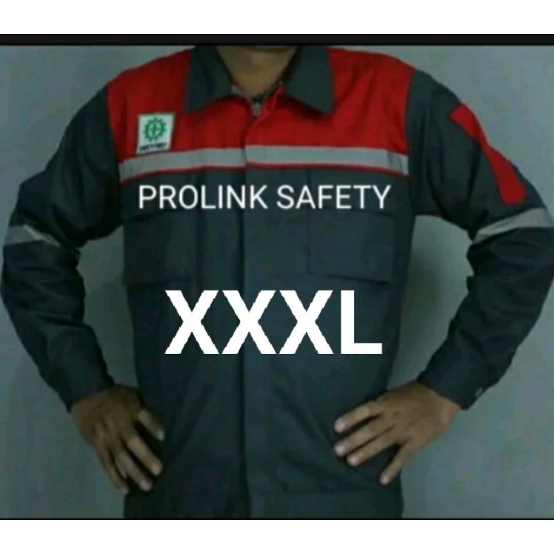 SERAGAM SAFETY JUMBO XXXL MERAH ABU RESLETING LEBAR DADA 65 CM FREE LOGO