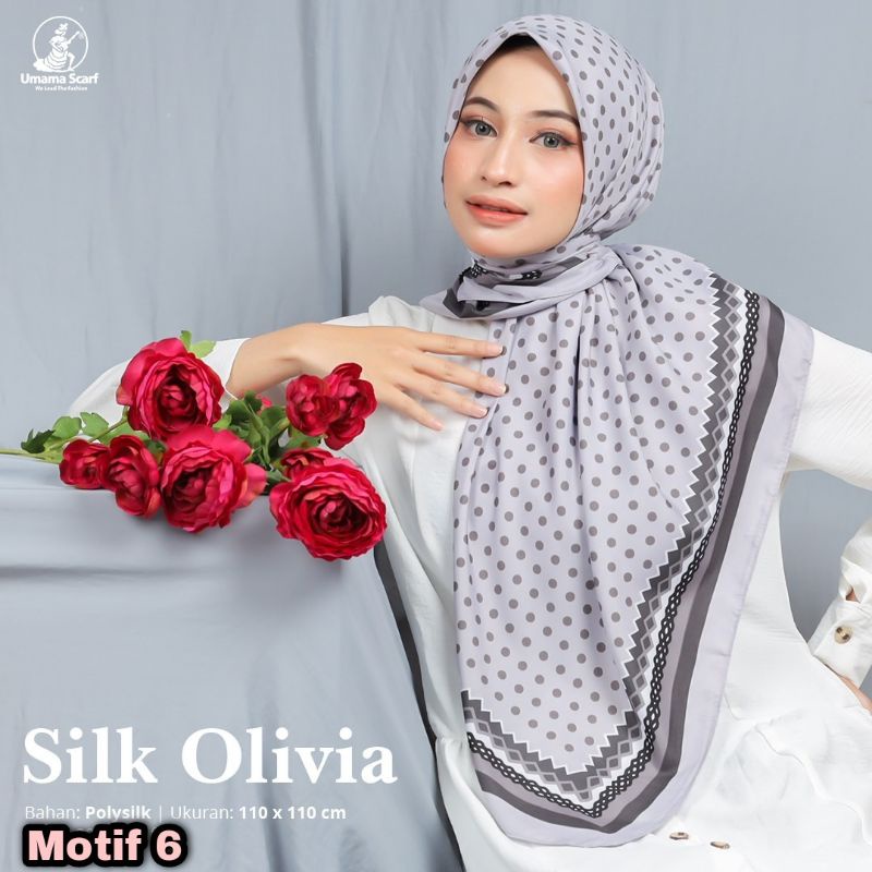 Jilbab Umama Silk Olivia PREMIUM Motif Modern Kerudung Segi Empat