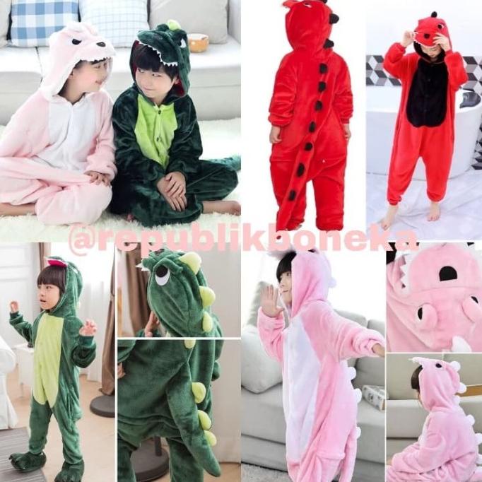 Baju Onesie Boneka Dino Dinosaurus Hijau (Anak) Piyama Kostum