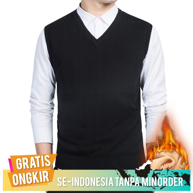 Sweter Pria Keren / Sweater Import V Tanpa Lengan Bottoming Sweater Ayah memakai