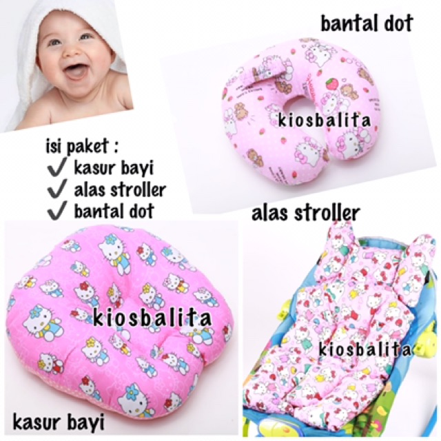 PAKET KADO LAHIRAN BAYI / PERLENGKAPAN BAYI PAKET KASUR BAYI + ALAS STROLLER + BANTAL DOT