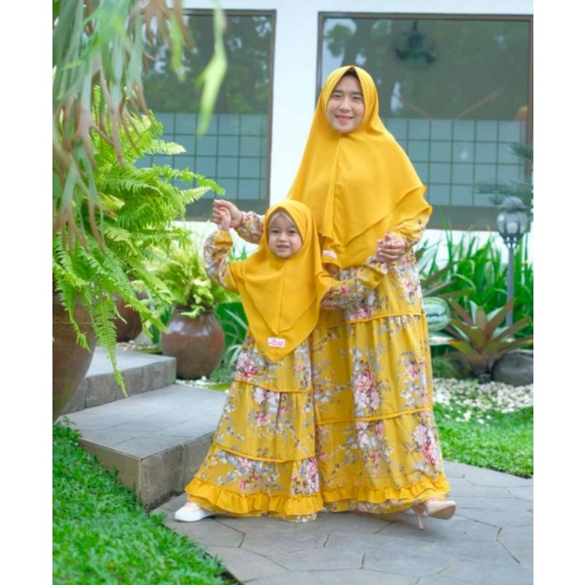 Couple Gamis Syar'i Ibu dan Anak Dress Wanita Set Khimar Gamis Anak Set Khimar Gamis Dress Set Khima