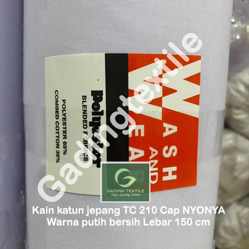 ( per setengah meter ) kain TC 210 NYONYA katun jepang putih polos adem meteran lebar 150 cm bahan baju kemeja hem seragam sekolah kerudung krudung jilbab hijab bergo ihram ihrom sorban surban kerajinan tangan mori kafan taplak meja tirai hordeng gorden