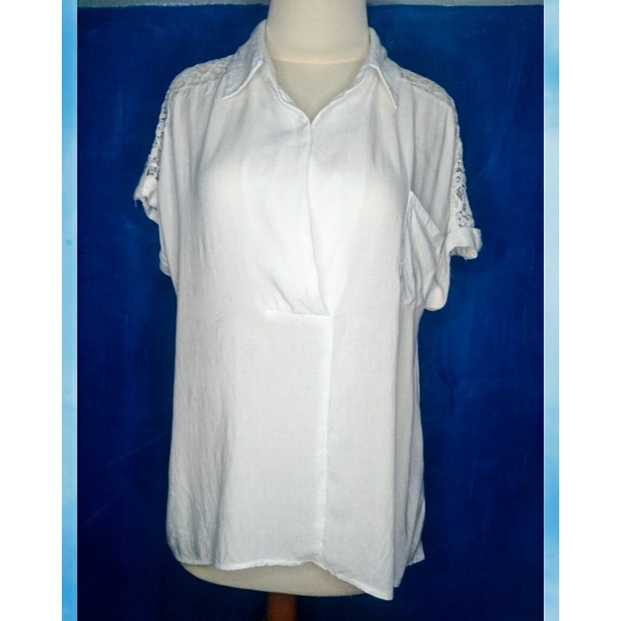 Baju Atasan Blouse Putih Lengan Brokat Premium