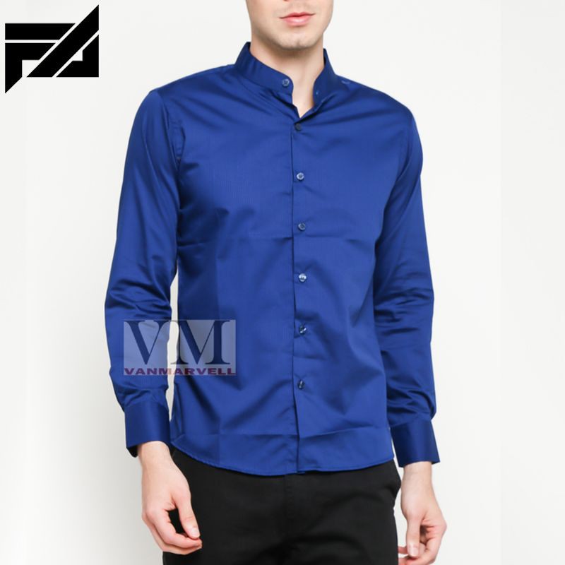TERBARU VM Baju Koko Biru Benhur Kemeja Koko Panjang Slimfit -