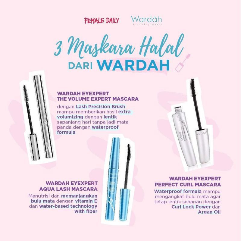 Wardah Eyexpert Aqua Lash Mascara, Wardah Perfectcurl Mascara, Wardah Volume Mascara |Maskara Wardah