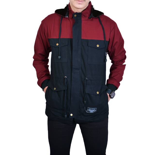 Kent Jaket Parka Reglan Acrilik Maroon Black