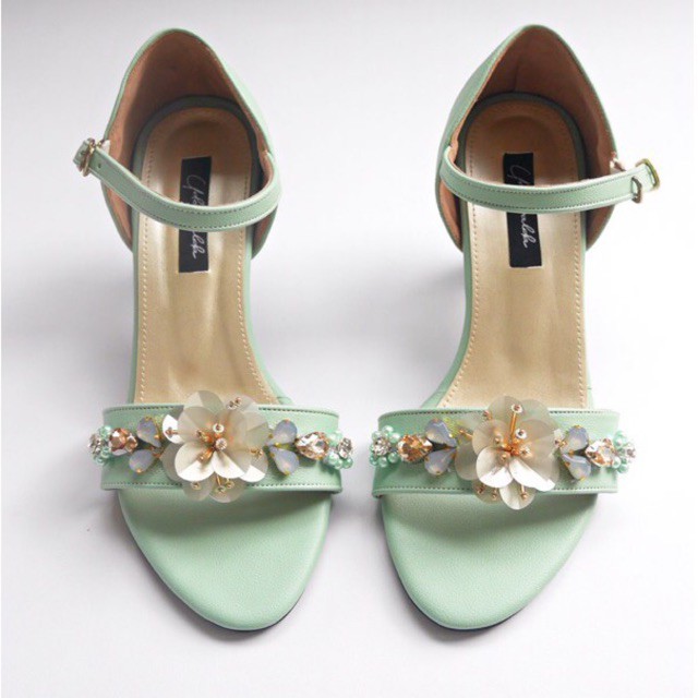 Udelevalda - Mint Heels Payet wedding heels sepatu pesta pastel size 35-42