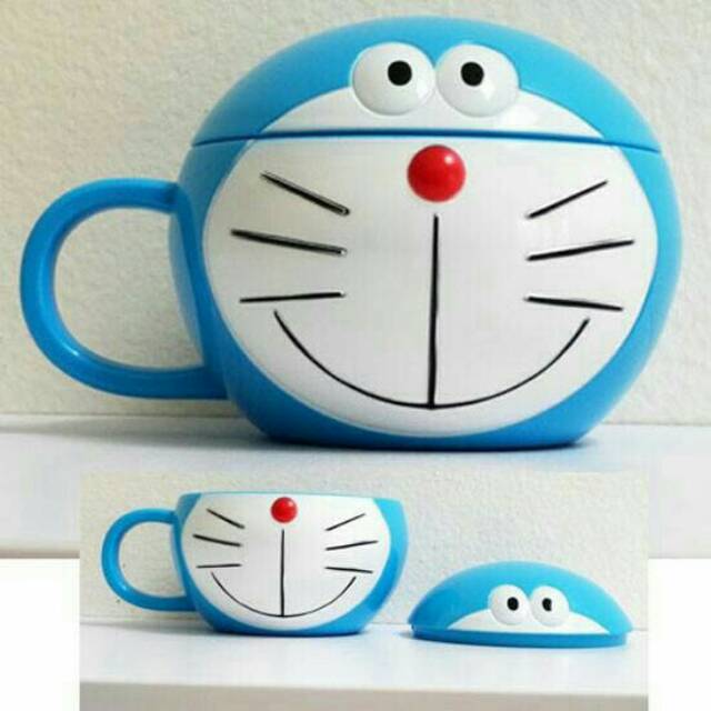 Mug Karakter Doraemon 250mL Cangkir Teh Kopi Gelas Plastik Anak Kids Drinking Water Cup Lucu