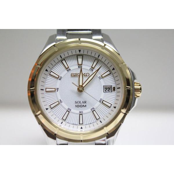 Seiko Solar SNE084P1 White Dial Gold Tone Hands | Jam Pria SNE084
