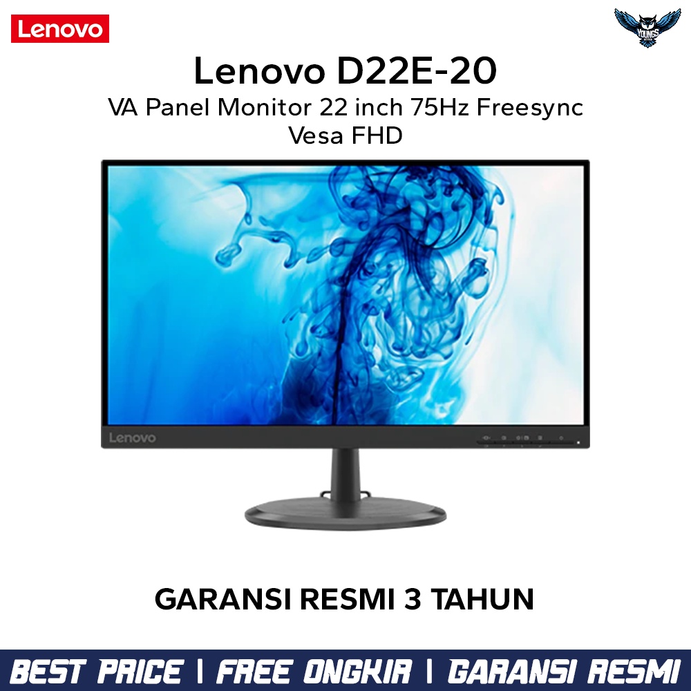 LED Lenovo D22E-20 22&quot; VA 1080p 3-Side NearEdgeless Freesync Monitor