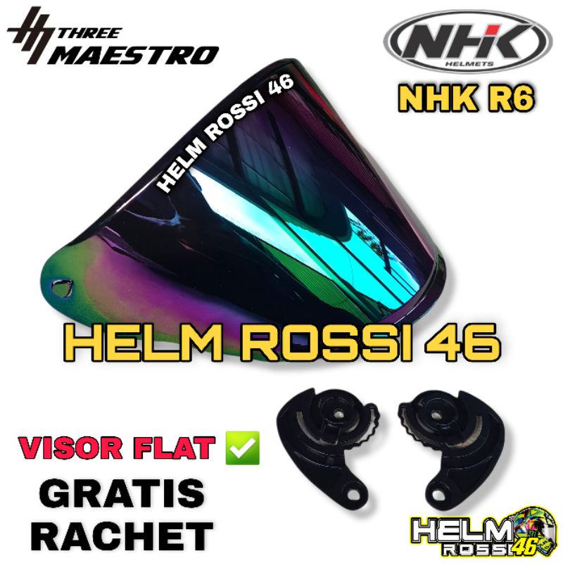 Kaca Visor FLAT NHK R6 R 6 FLAT Venom Iridium Titan Rainbow Pelangi Blue Silver Gold Blue Smoke Clear Bening Gratis Rachet Sepasang