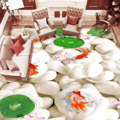 Hari Ini Menjual Wallpaper Dinding 3D Custom (Lantai) Motif Ikan Hias Dan Kolam Hot Sale