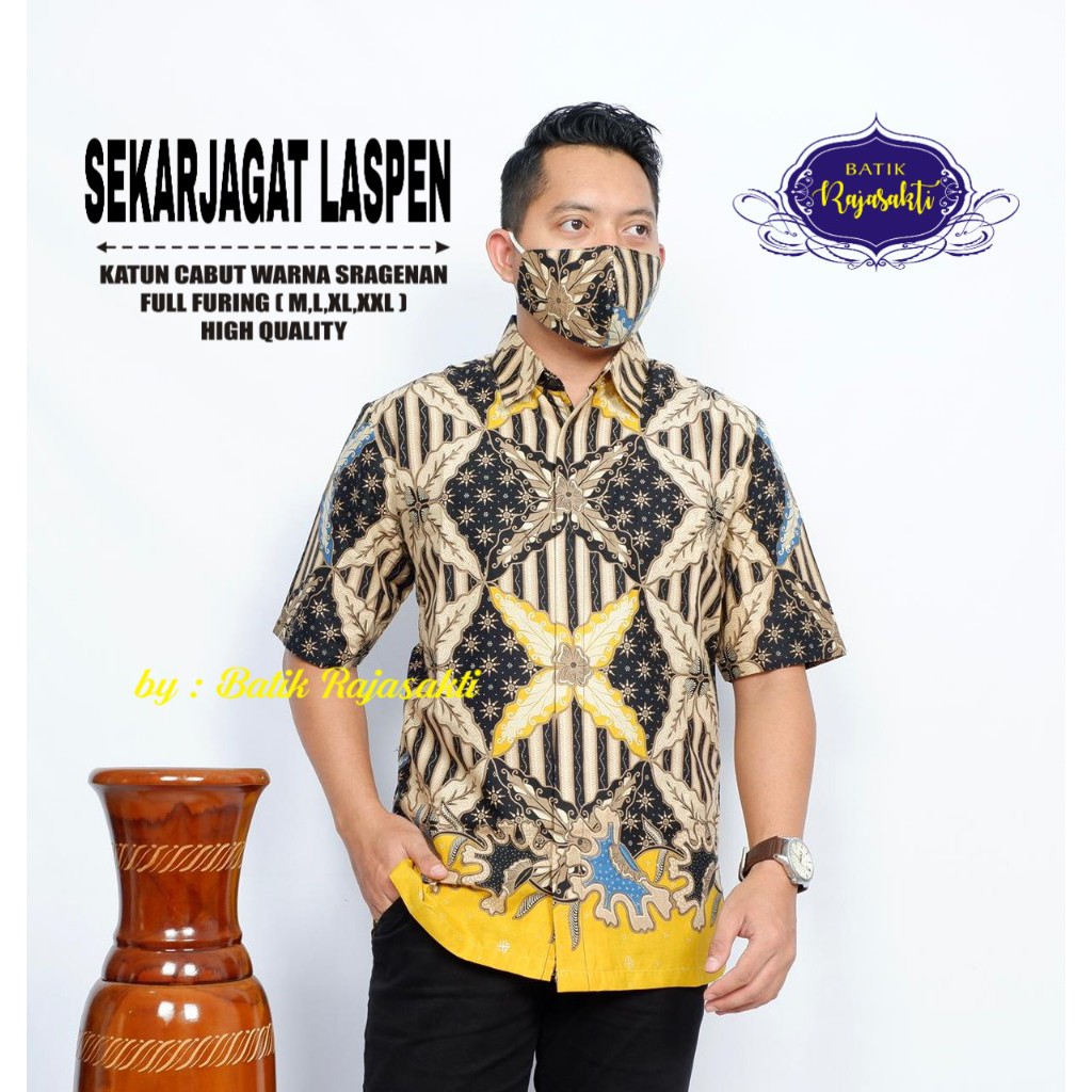 SEKARJAGAT LASPEN RAJASAKTI KEMEJA BATIK SOLO PRIA LENGAN PENDEK LAPIS FURING ATASAN BATIK PREMIUM MODERN KATUN HALUS BAHUWIRYA  BANAMITRA BANAMITRA PUTIH BANGSAWAN BAYU PUTRA BERLIAN BIRU BHARATAYUDA BIMASENA BIRENDRA BIRU INDAH BRAHMAKERTA BRAHMAKERTA