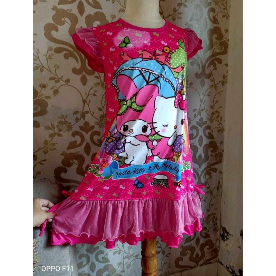 daster dress anak halus adem motif karakter hellokitty lol frozen little pony princess barbies