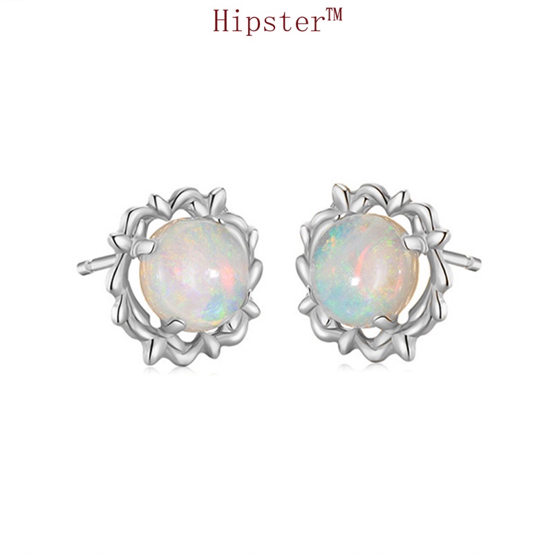 New Fashion Ins Style round Colored Gems White Gold Stud Earrings