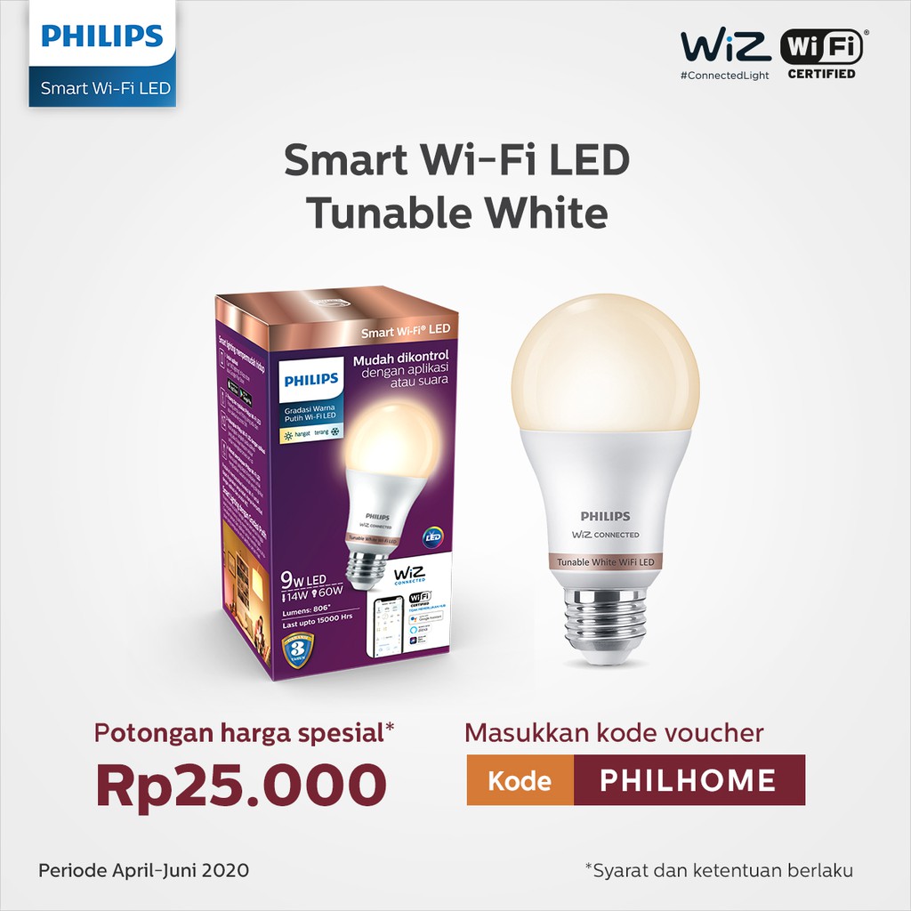 Philips Lampu Smart WiFi LED 9W - Tunable White (Putih) | Shopee Indonesia