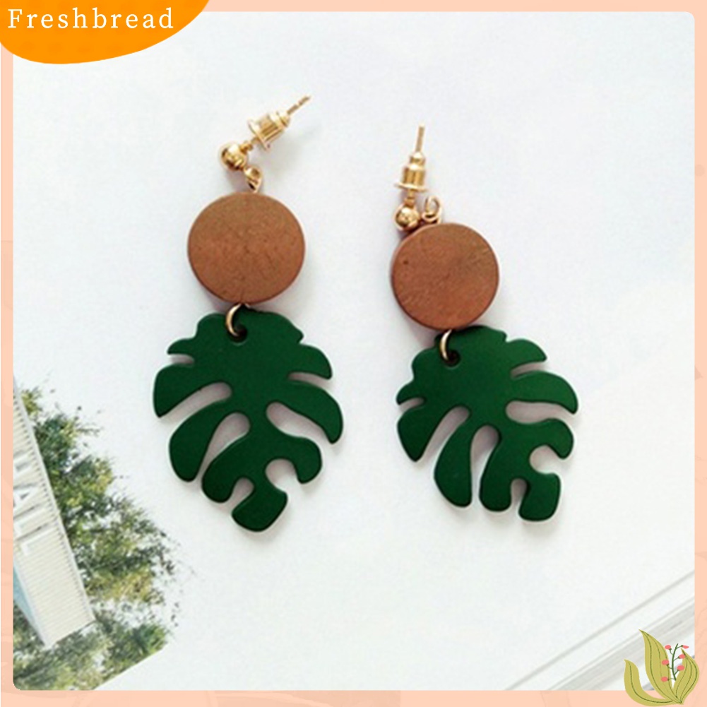 [TERLARIS]Bohemian Wooden Monstera Leaf Dangle Women Stud Earrings/Ear Clips Jewelry Gift