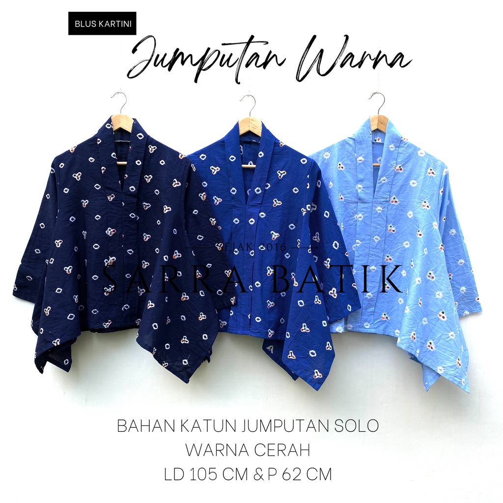 [PREMIUM] Blus Kartini Jumputan Warna Batik BLUE SERIES Tiedye Warna Katun Atasan Kerja Casual Modern Solo Muslim Tie Dye Handmade