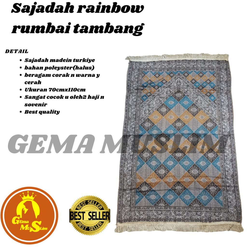 Sajadah rainbow rumbai tambang