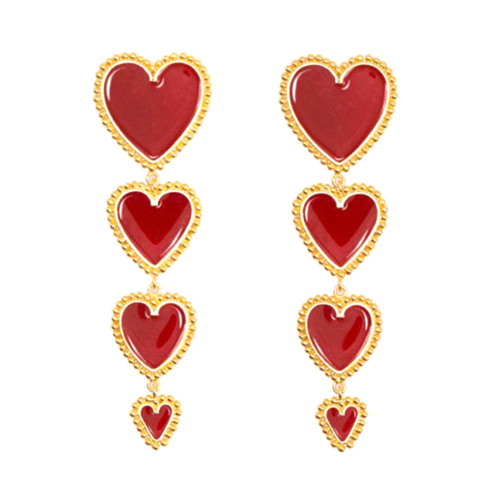 Hu Hu Hu Hu Hu Alat Bantu Pasang Kacamata♡ Anting Tusuk Gantung Statement Wanita Desain Hati Ganda Untuk Pesta