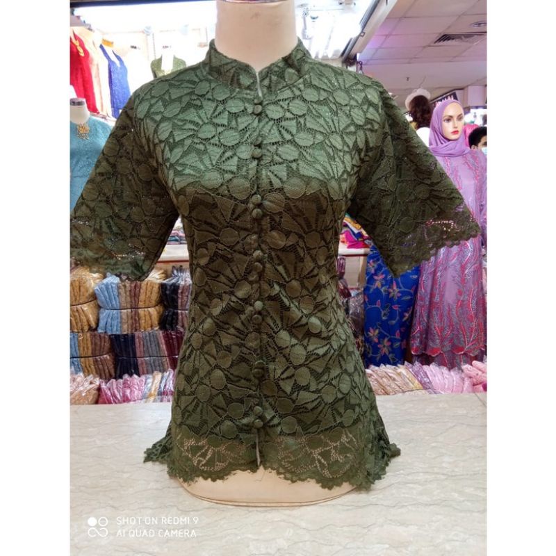 Realpict kebaya brukat kancing depan//kebaya brukat lengan pendek//brukat pendek sanghai