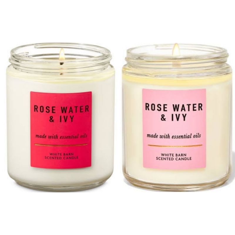 BATH &amp; BODY WORKS BBW ROSE WATER &amp; IVY MADE WITH ESSENTIAL OILS WHITE BARN 1 SINGLE WICK SCENTED CANDLE 198 G PENGHARUM RUANGAN HAPPY VALENTINE'S DAY