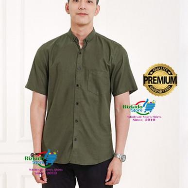[_09]/Kemeja Pria Lengan Pendek Cowok Premium Distro Warna Hijau Army Polos Green Armi Baju Pria Kas