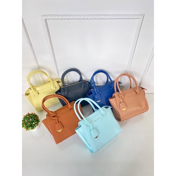 Tas Kulit Selempang Wanita CK Leather Top Handle Slingbag Premium Import, Hitam Black Coklat Brown N