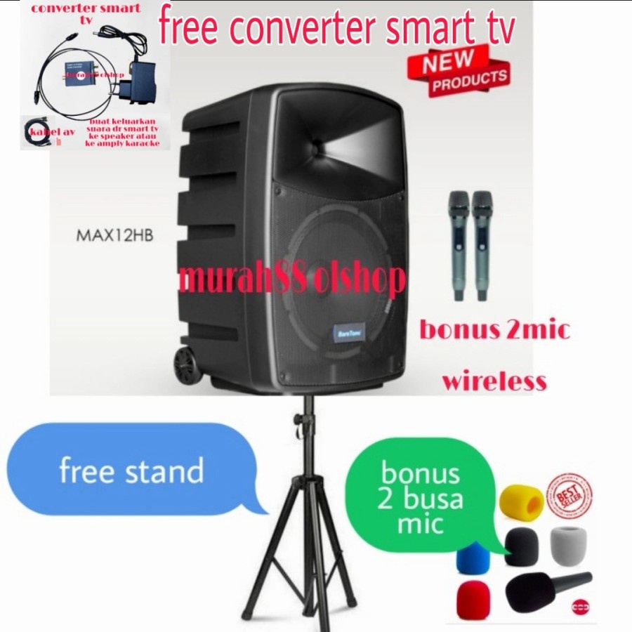speaker wireless baretone max12 hb max12hb max 12hb cek bonusnya