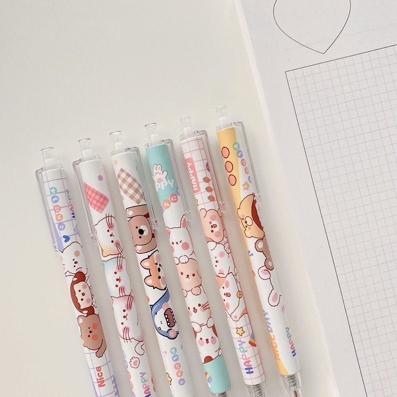 READY STOCK - 1 PCS Pen Gel Retractable Black Ink 0.5 Fancy Cute Animals Pretty Korean Style Japanese Kawaii Cartoon For Student - Pulpen Mekanik Tinta Hitam Lucu Unik Imut Karakter Kartun Cantik Gaya Korea Jepang Minimalis Lovely Untuk Pelajar Aesthetic