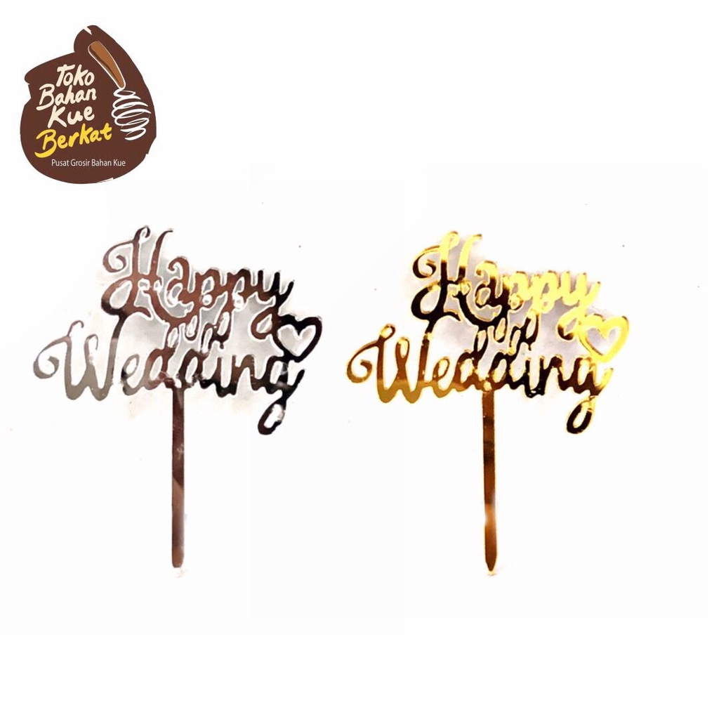 Topper Cake Miror Happy Wedding isi 5 Pcs