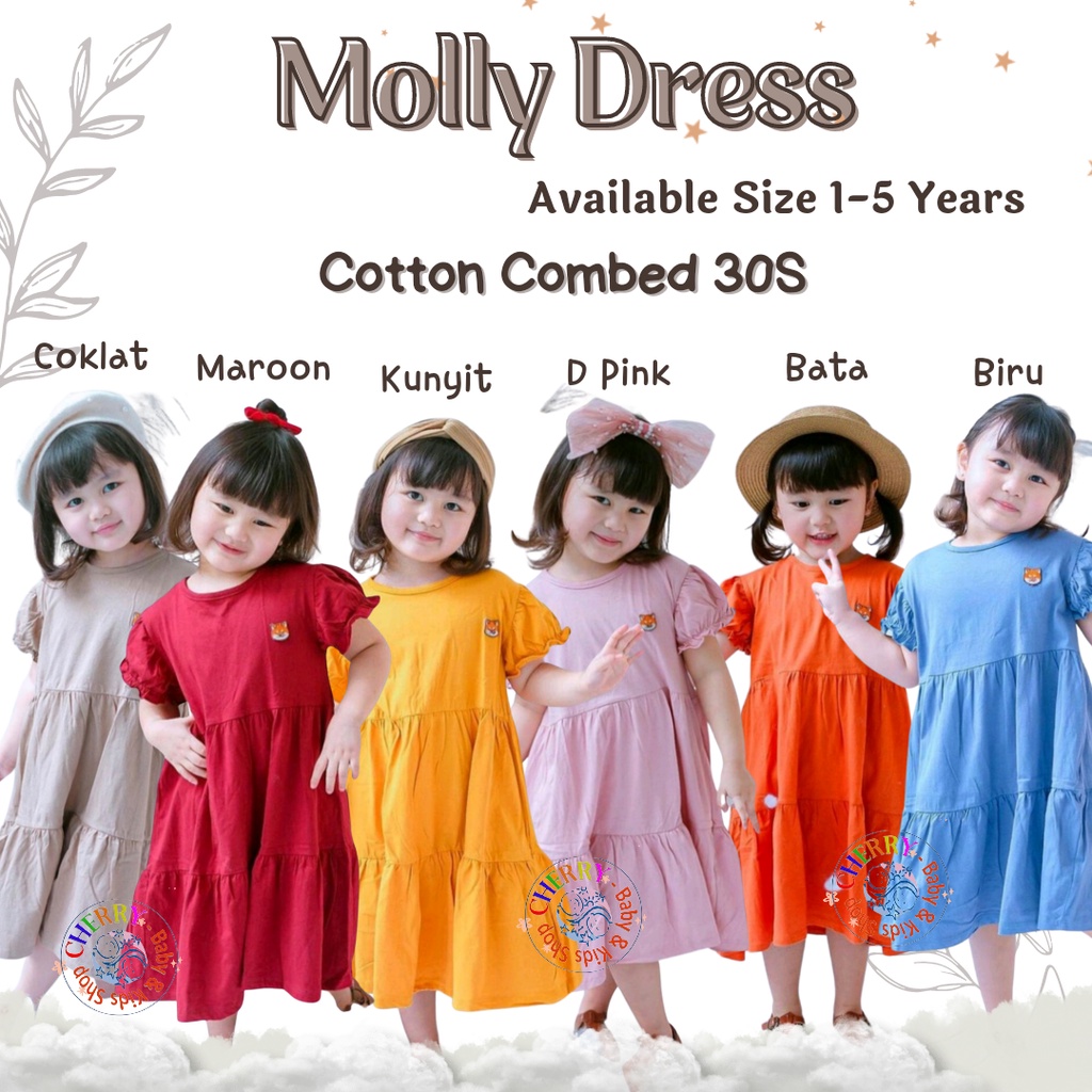 Dress Anak Smilee Molly Size 1-5Th / Dress Anak Perempuan Moly Bahan Katun / Dress anak Perempuan Lucu CBKS SO