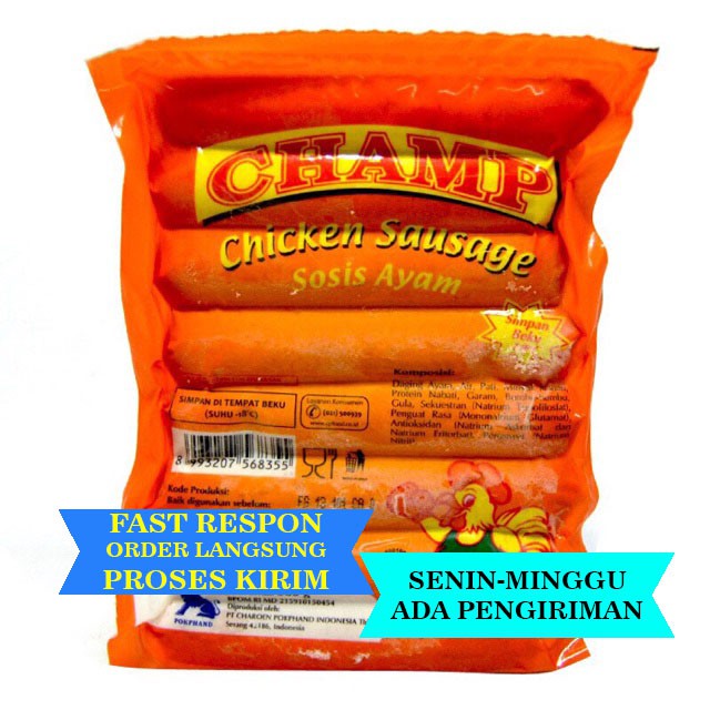 

CHAMP SOSIS CHICKEN SAUSAGE 15PCS 375GR / SOSIS AYAM / AYAM OLAHAN / FROZEN FOOD