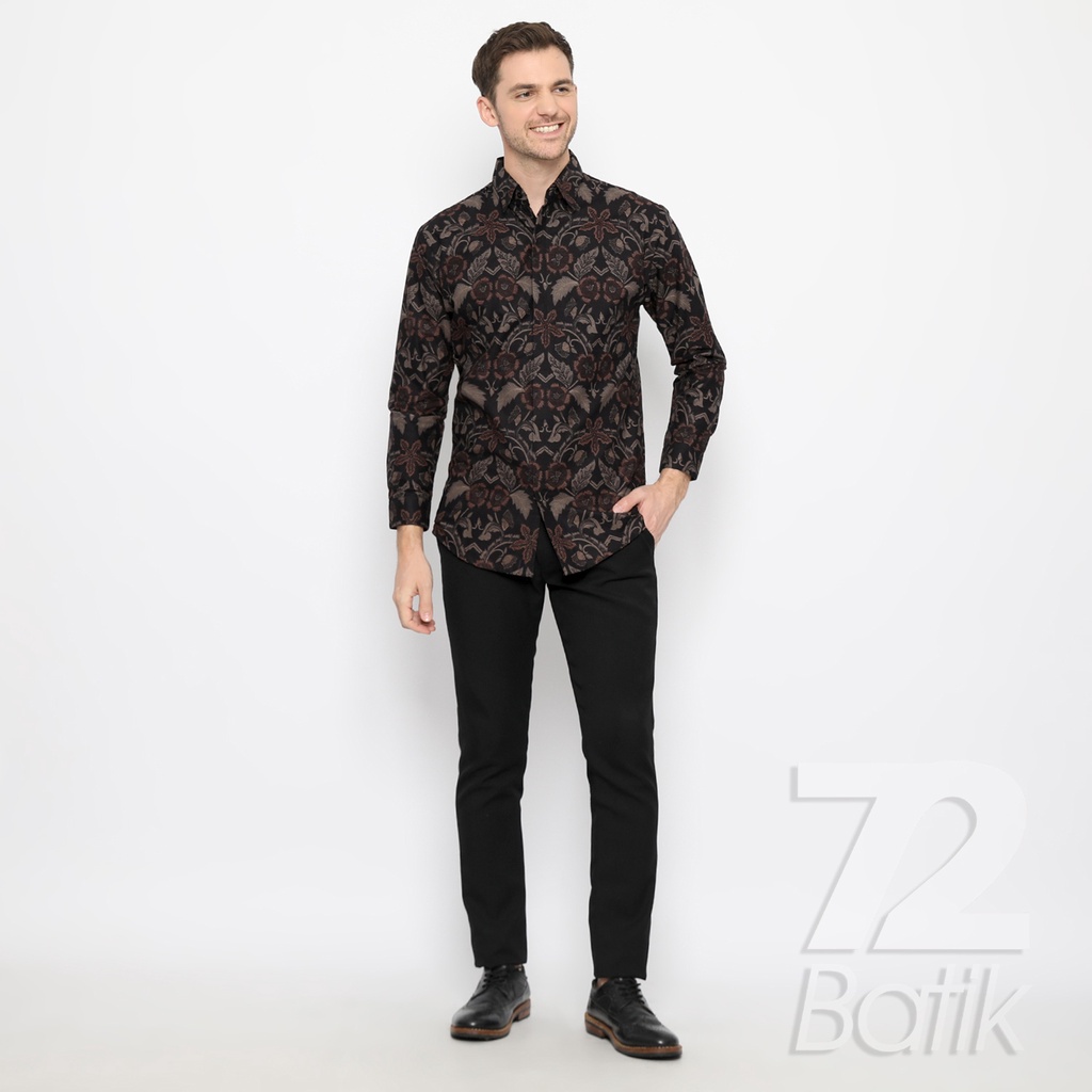 KEMEJA BATIK PRIA Lengan Panjang Premium Motif Elegant Warna Hitam 722553 Cap 72 Baju Kemeja Atasan Pakaian Setelan Batik Pria Cowok Laki Laki Remaja Keluarga Kantor Lengan Panjang Modern Slimfit Slim Fit Premium Kekinian