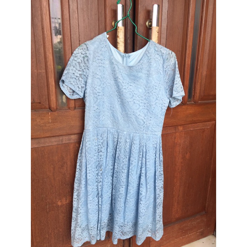 preloved dress brokat baby blue