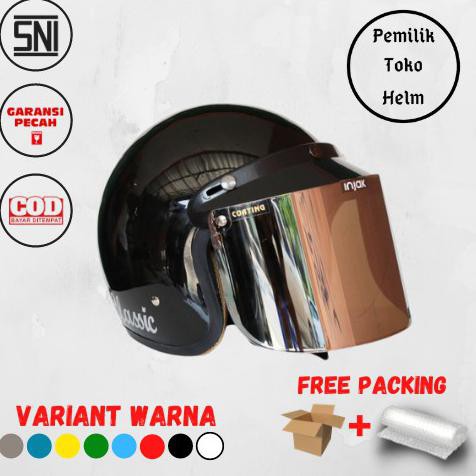 Helm Bogo Dewasa Classic Kaca Datar Flat Retro Klasik Kaca Silver SNI Pria Wanita PTH02