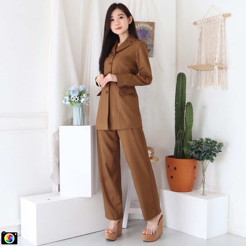 Seragam Dinas Wanita PNS warna khaki Setelan Celana Seragam Pemda Baju kheki Blazer Pemda Aceh Baju 